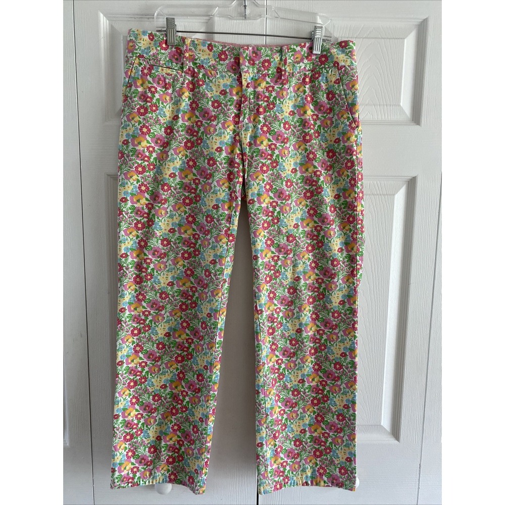 Lilly Pulitzer Floral‎ Straight Leg Pants Womens Size 10 Pink Yellow Cotton